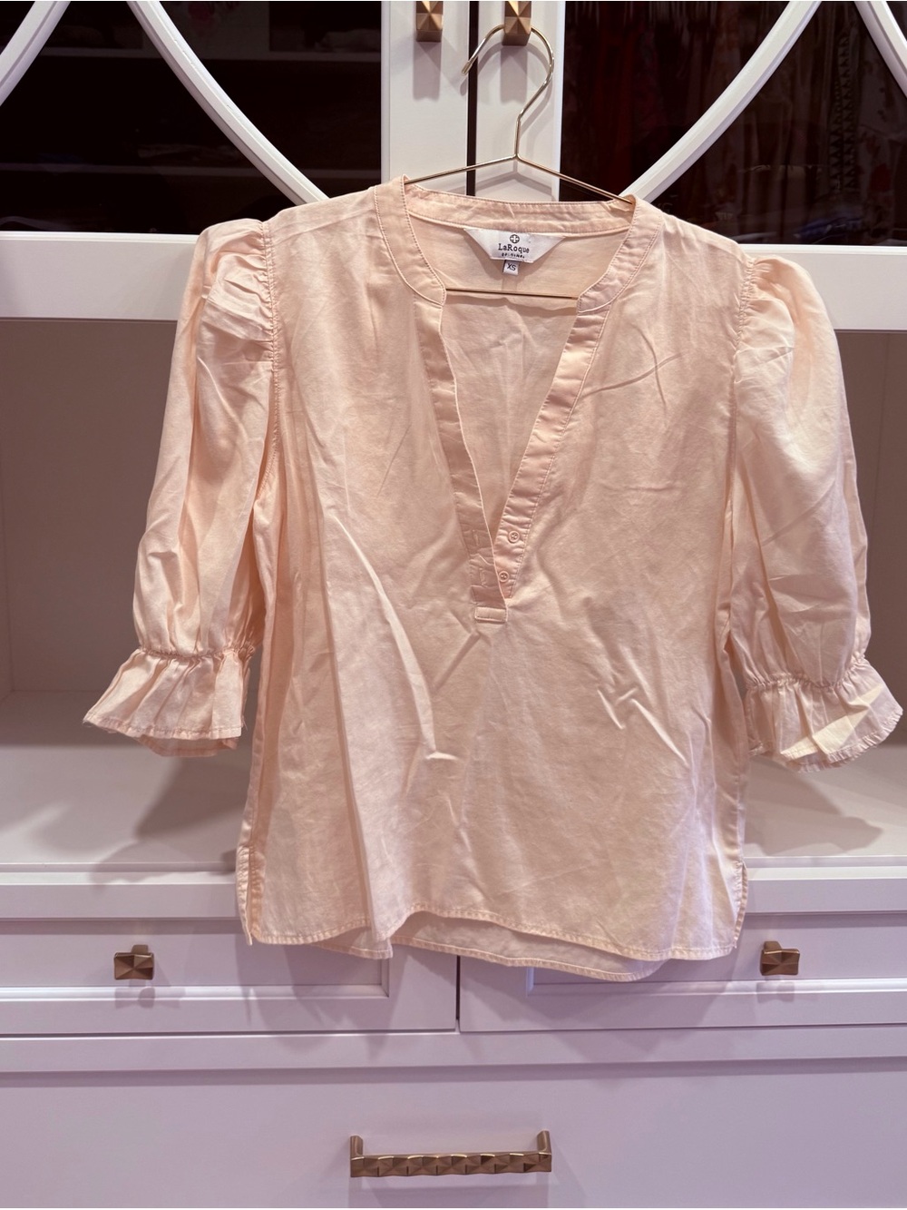 Laroque Light Blush V-Neck Ruffle Sleeve Blouse